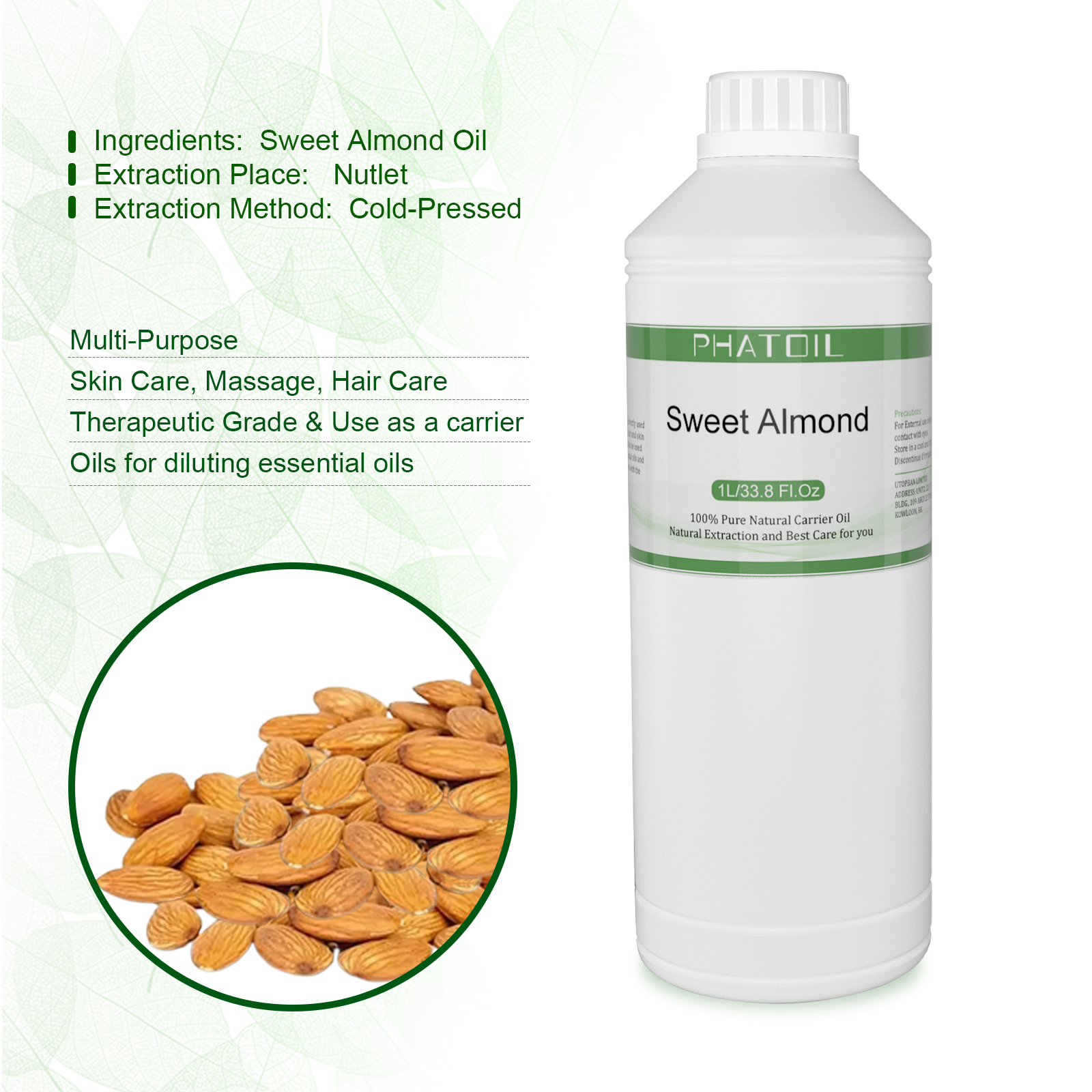 PHATOIL 1000ml Sweet Almond Oi - Cold Pressed Rose Hip のレビューと価格