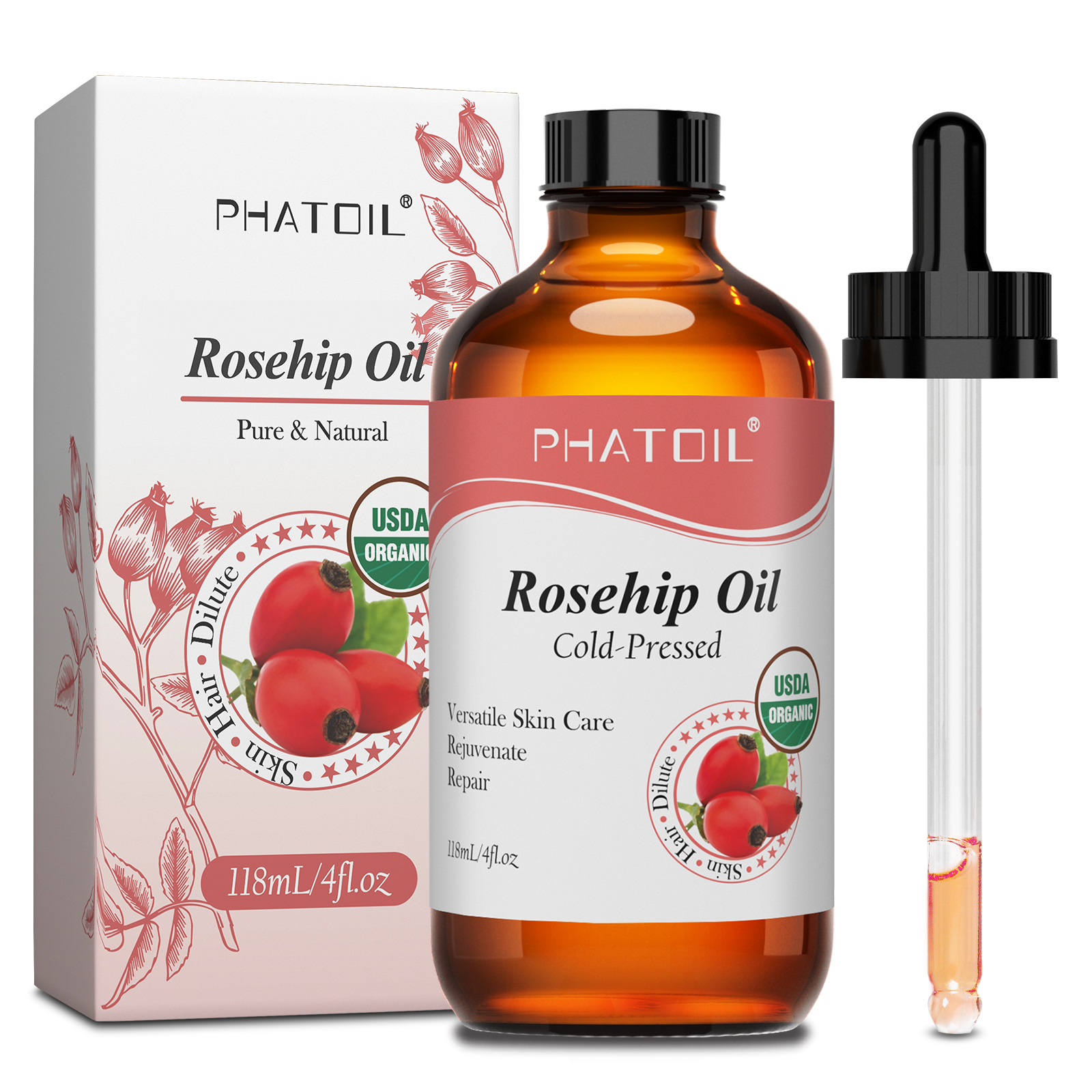 PHATOIL 118ML Rosehip Oil Orga - Cold Pressed Rose Hip のレビューと価格